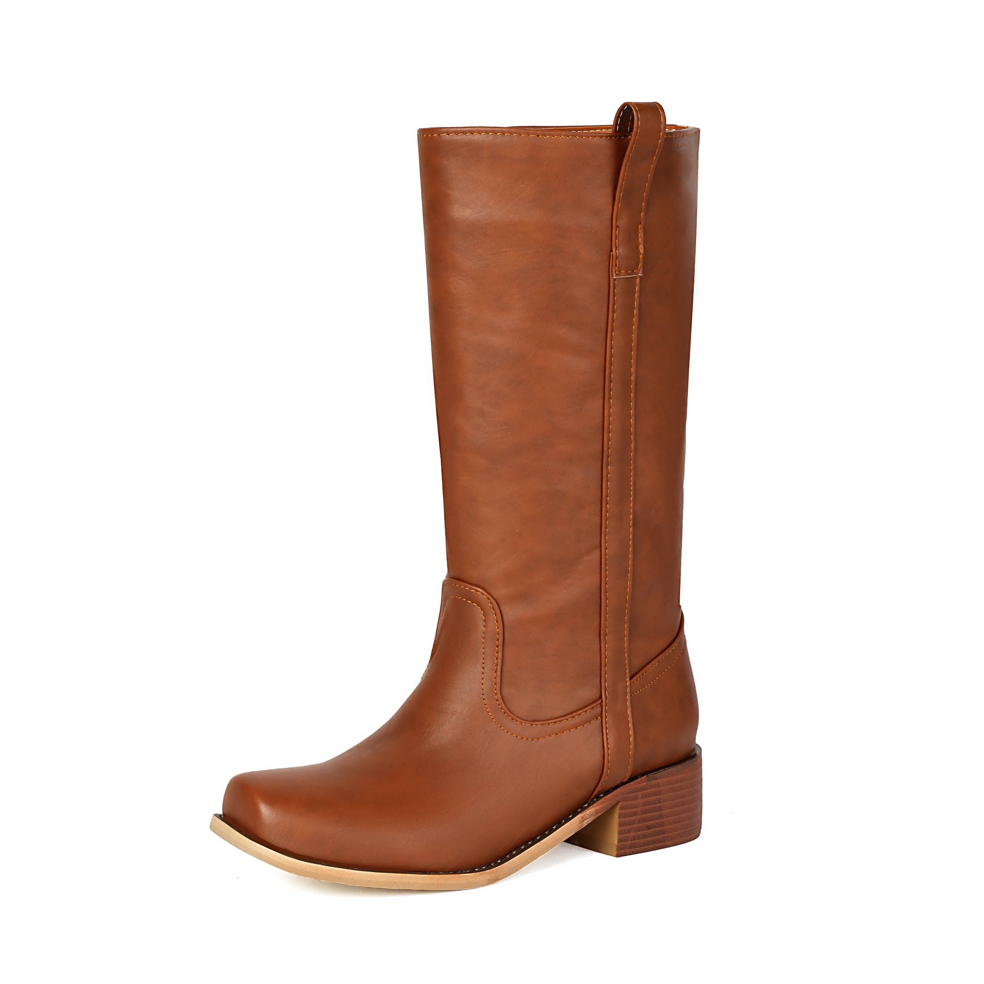 Bottes hautes en cuir Bruméd - bottes d’équitation western pour femmes à talon bloc, à enfiler, chaussures décontractées pour tous les jours
