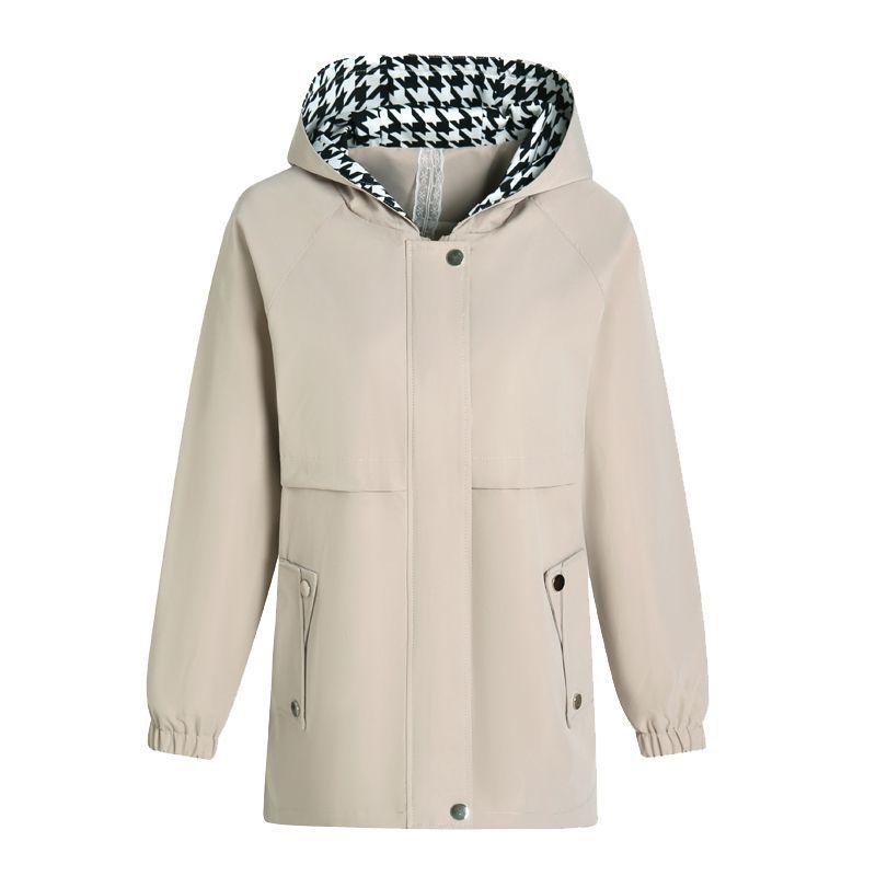 Capelux Hooded Reversible Trench Jacket – Women Houndstooth Detachable Collar Longline Casual Outerwear Jacket