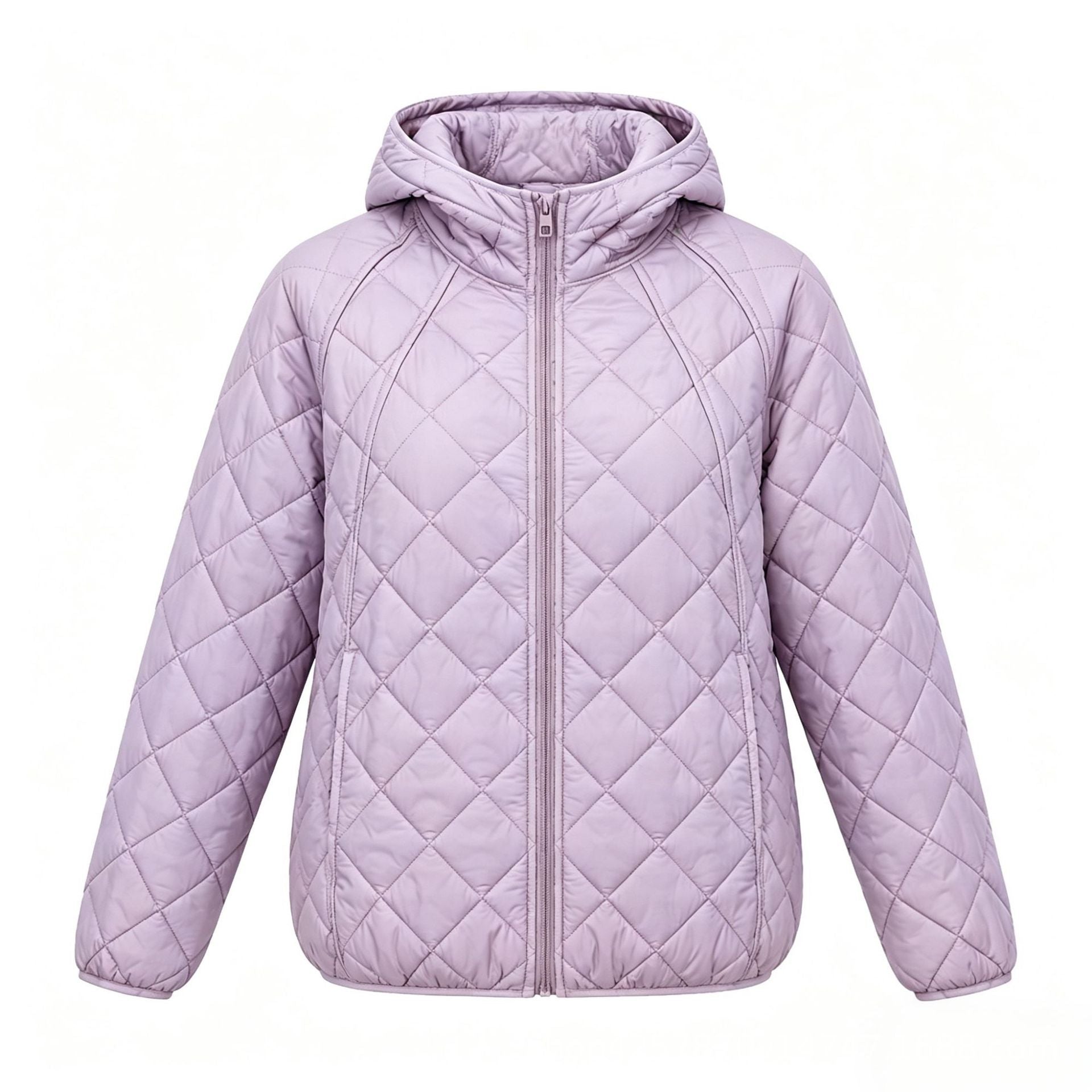 Quiltrose Hooded Puffer Jacket – Blush Pink Quilted Diamond Stitch Women Hooded Lightweight Casual Puffer Jacket