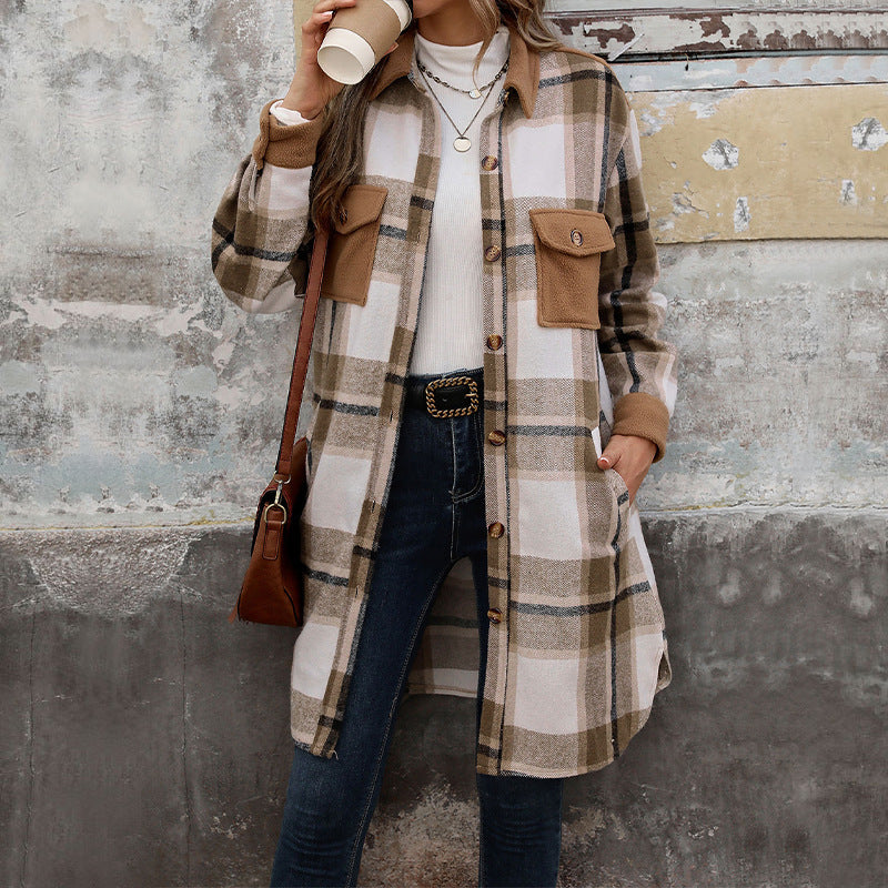 Surchemise oversize à carreaux pour femme – Chemise-veste longue en flanelle boutonnée, tenue décontractée à carreaux