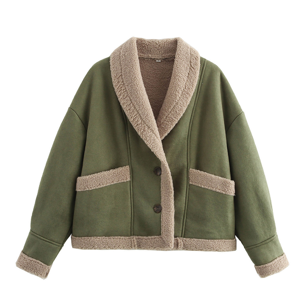 Veste courte à col imitation peau lainée Camelrim - manteau en fausse fourrure pour femme, veste boutonnée décontractée d'automne et d'hiver