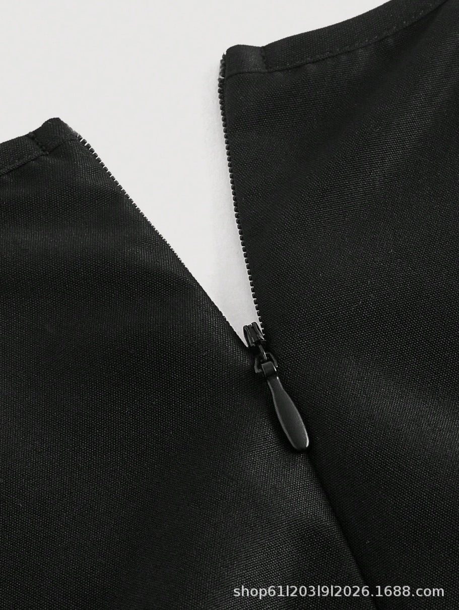 Robe midi Nodosia froncée à la taille - Robe élégante sans manches, coupe trapèze, pour femme, idéale pour l’automne, les cocktails et les soirées