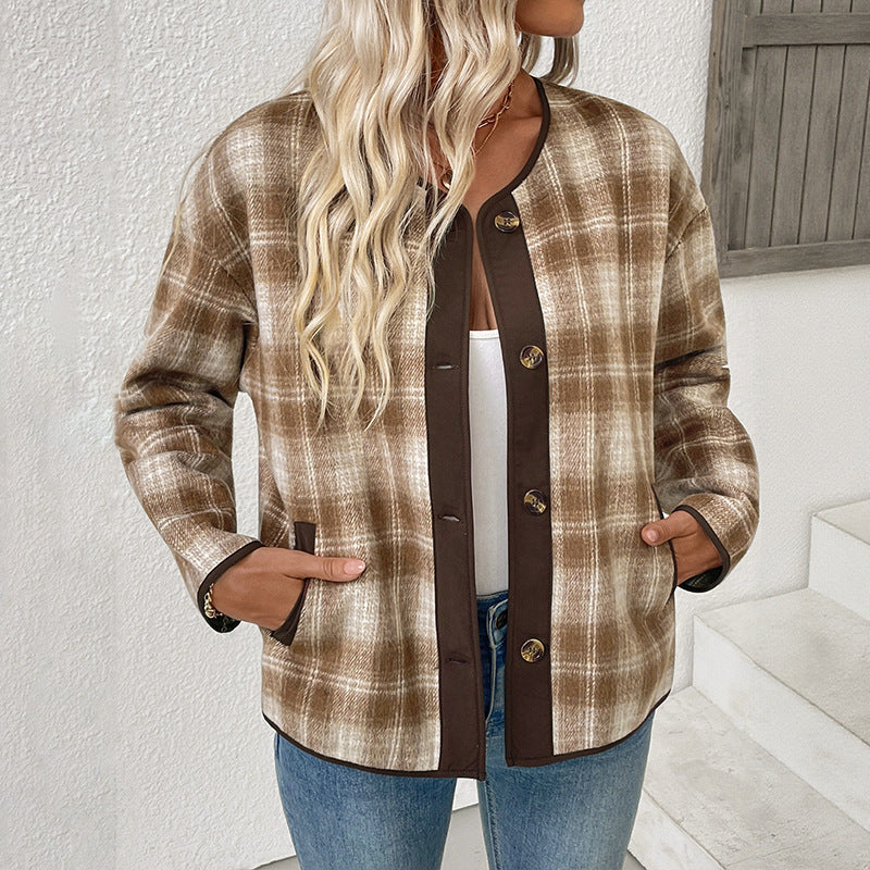 Blazer à carreaux boutonné sur le devant Quadria – Blazer en laine pour femme, décontracté, pour le bureau, à carreaux tartan marron