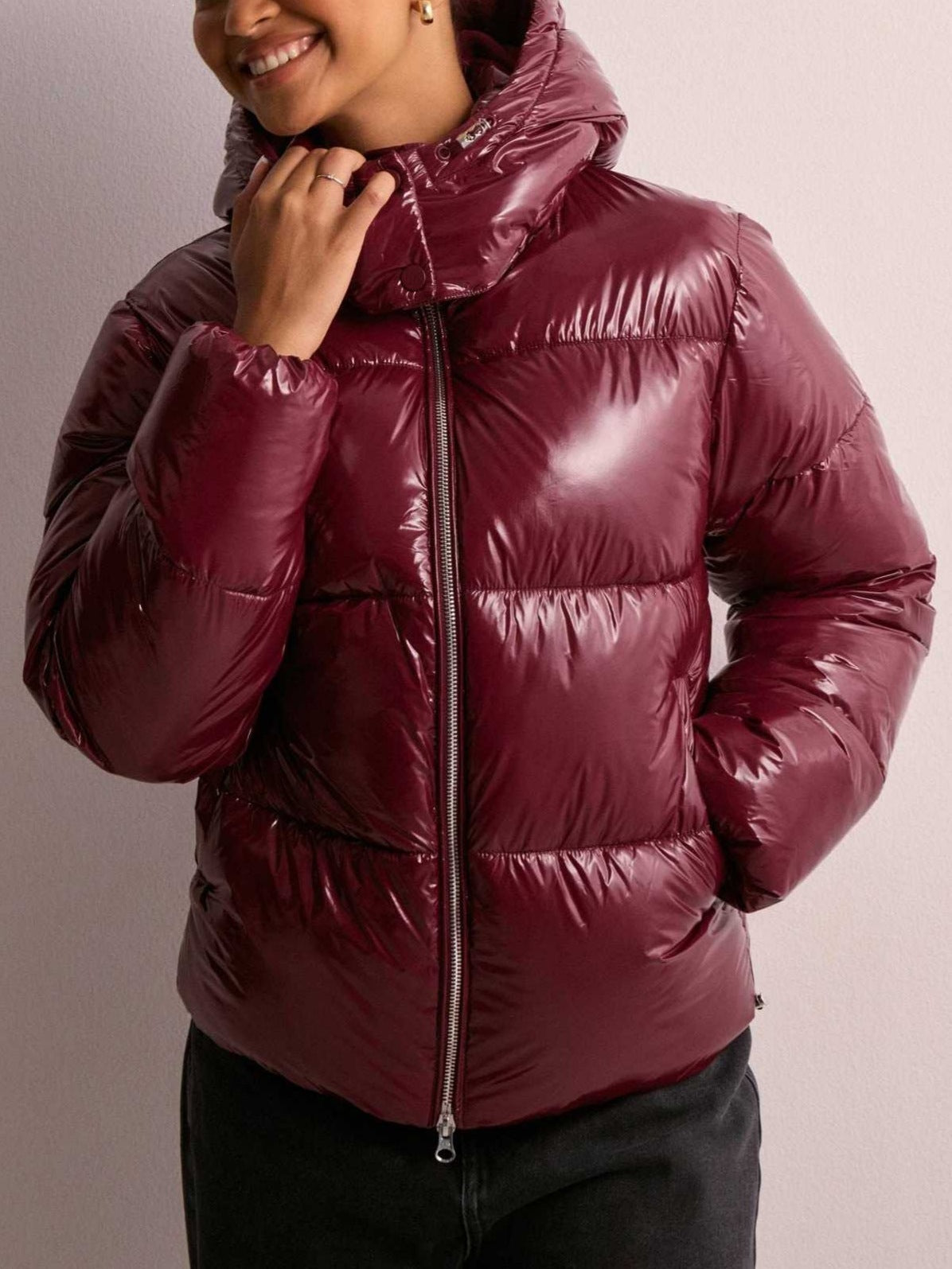 Glossine Oversized Puffer Jacket – Women Cropped Hooded Winter Coat Streetwear Quilted Puffer Jacket