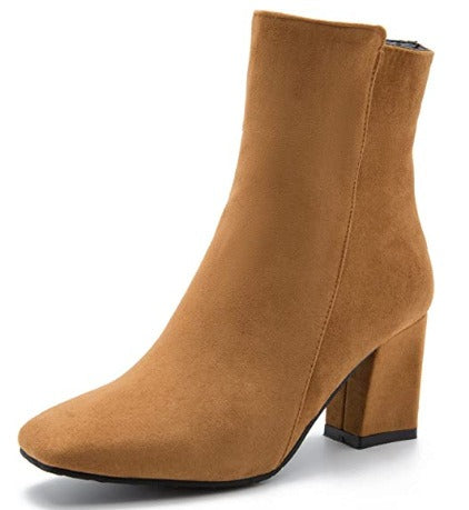 Blockara Suede Chelsea Ankle Boots – Women Block Heel Boots Chelsea Ankle Boots Orthopedic Arch Support