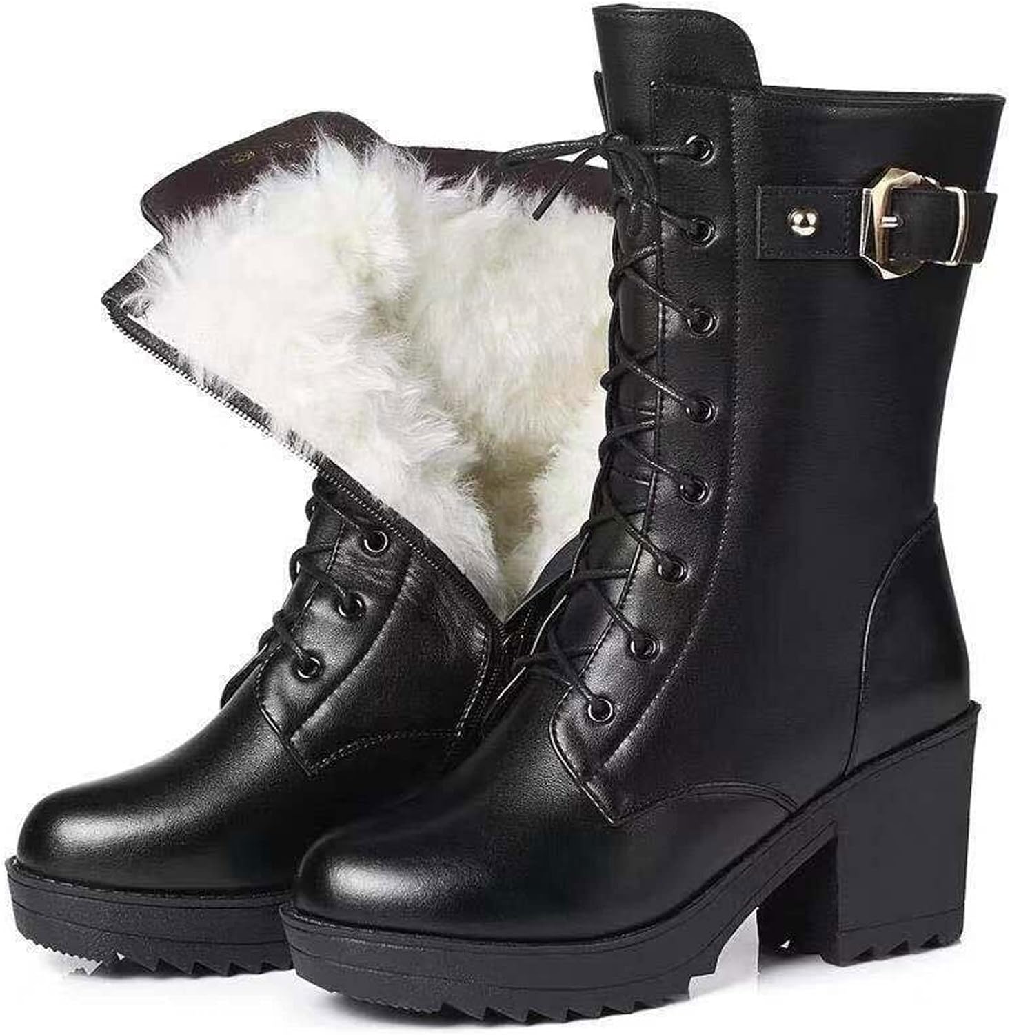 Cordax Lace-Up Platform Combat Boots – Women Ankle Chunky Heel Buckle Strap Lug Sole Boots