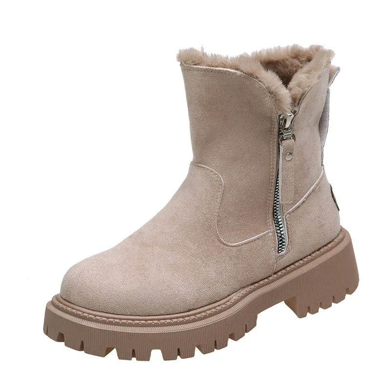 Traxine Faux Fur Ankle Boots – Women Winter Lug Sole Zip Chelsea Platform Chunky Boots