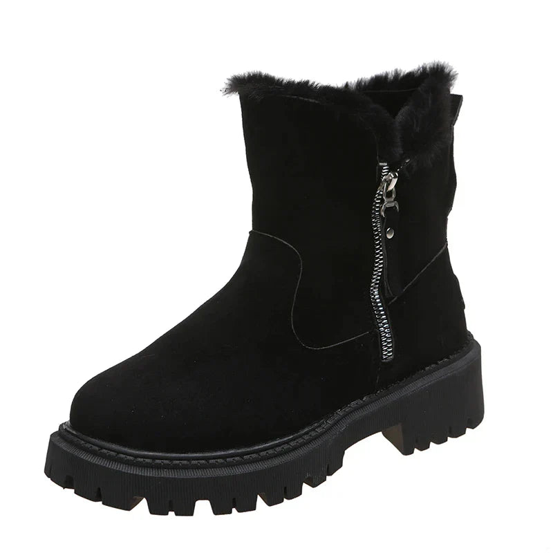 Traxine Faux Fur Ankle Boots – Women Winter Lug Sole Zip Chelsea Platform Chunky Boots