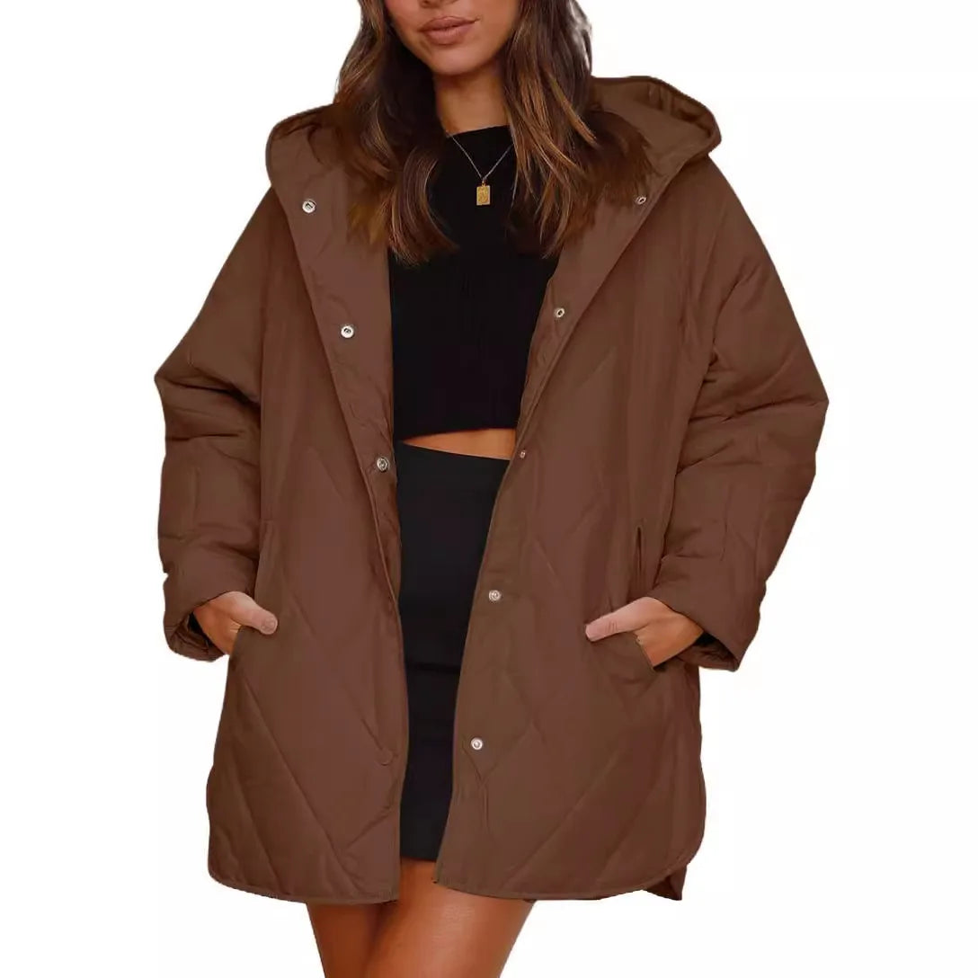 Veste matelassée à capuche Quiltura - Manteau femme oversize long, vert olive, vêtement d’extérieur décontracté