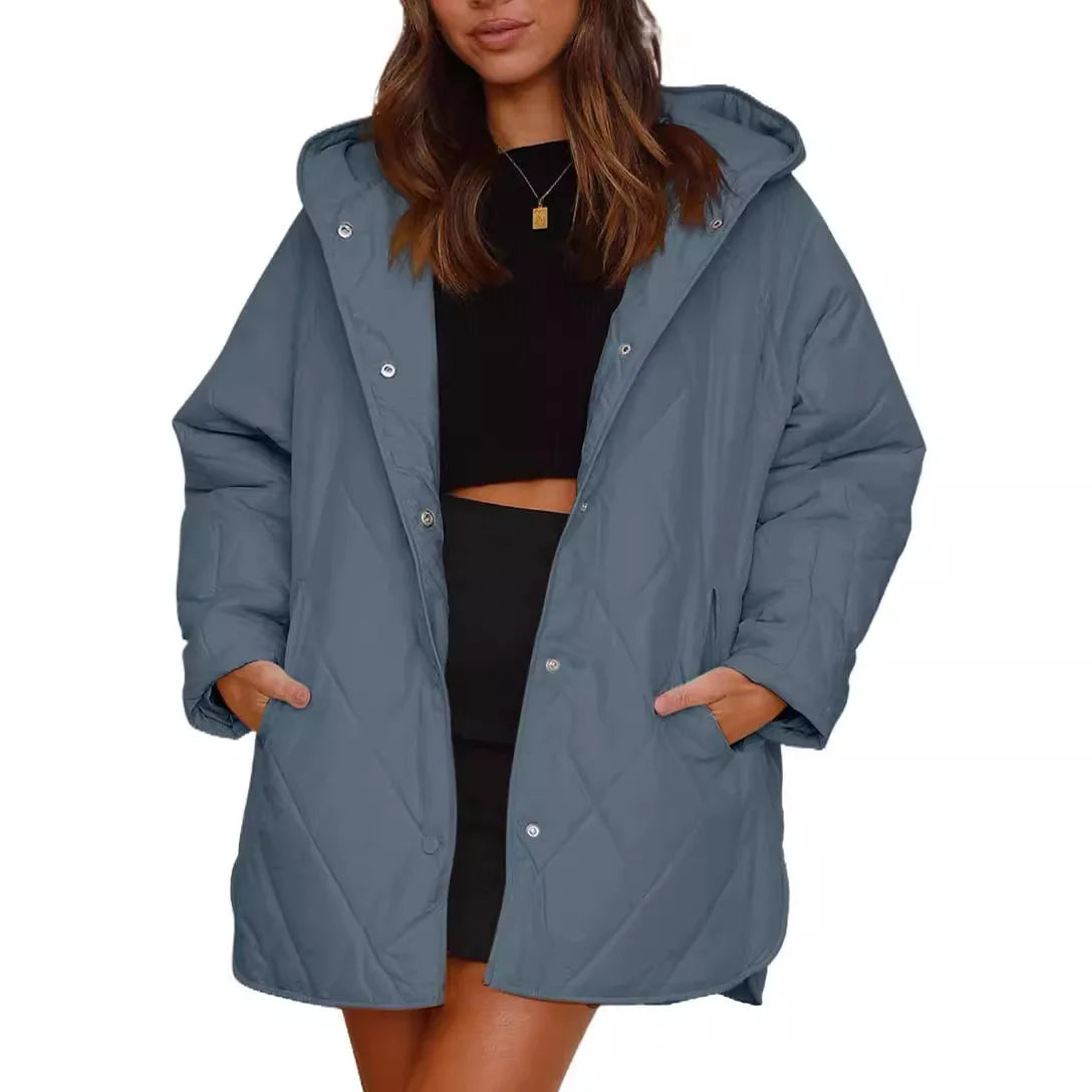 Veste matelassée à capuche Quiltura - Manteau femme oversize long, vert olive, vêtement d’extérieur décontracté
