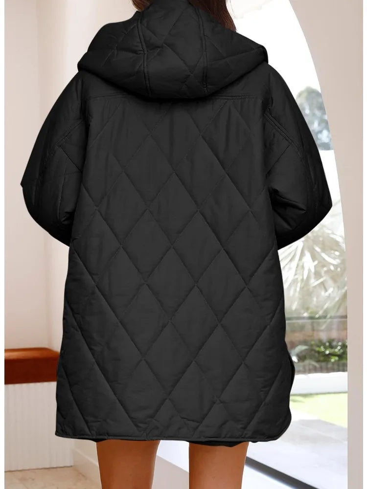 Veste matelassée à capuche Quiltura - Manteau femme oversize long, vert olive, vêtement d’extérieur décontracté