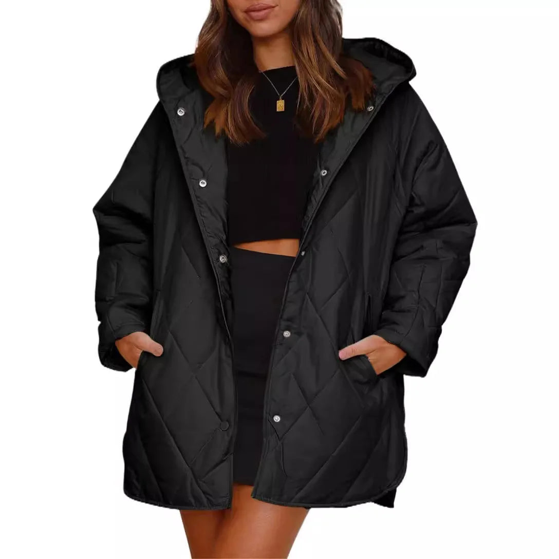Veste matelassée à capuche Quiltura - Manteau femme oversize long, vert olive, vêtement d’extérieur décontracté