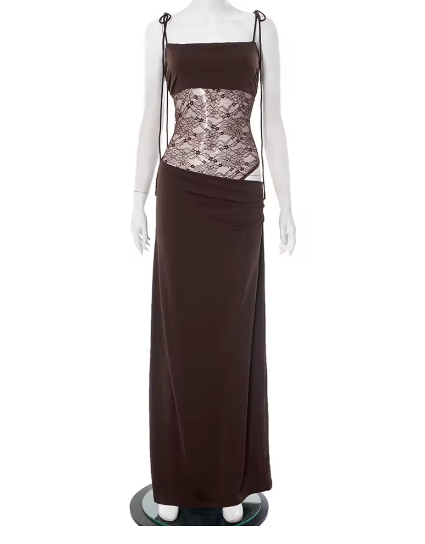 Brume Halter Gown – Lace Bodycon Maxi Dress Women Semi Formal Evening Party Elegant Cocktail