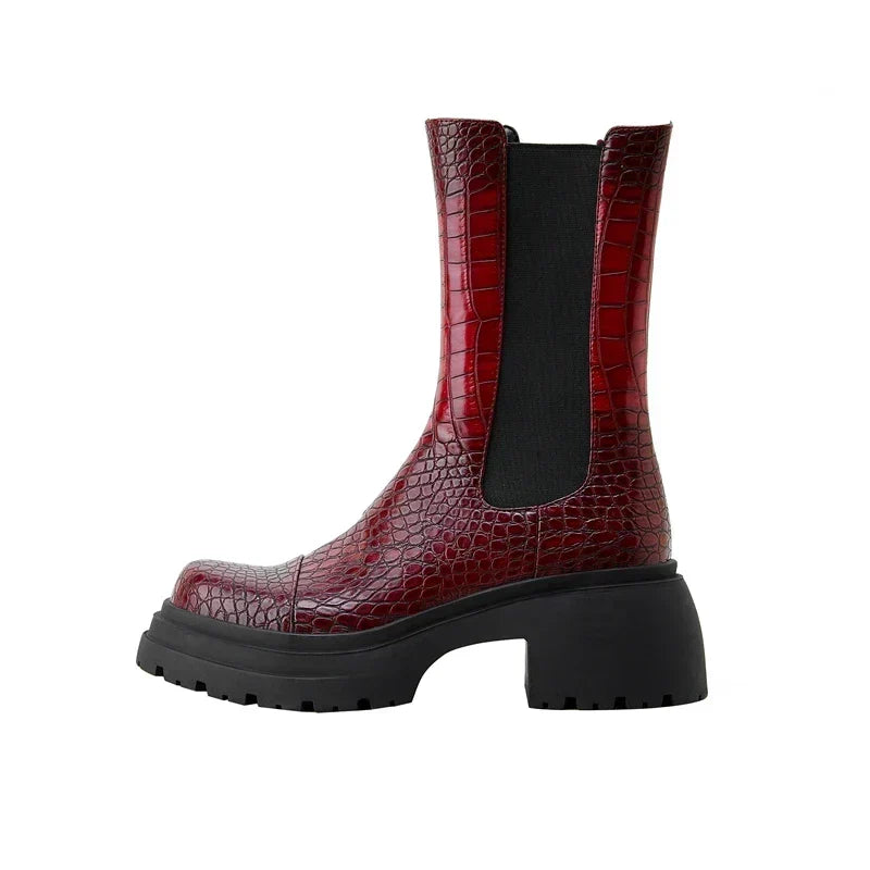 Crocgrain Platform Chelsea Boots – Ankle Boots Women Chunky Sole Elastic Side Pull On Winter Boots