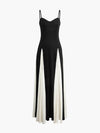 Contrava Colorblock Gown – Black Ivory Spaghetti Strap Maxi Dress Women Formal Evening Party