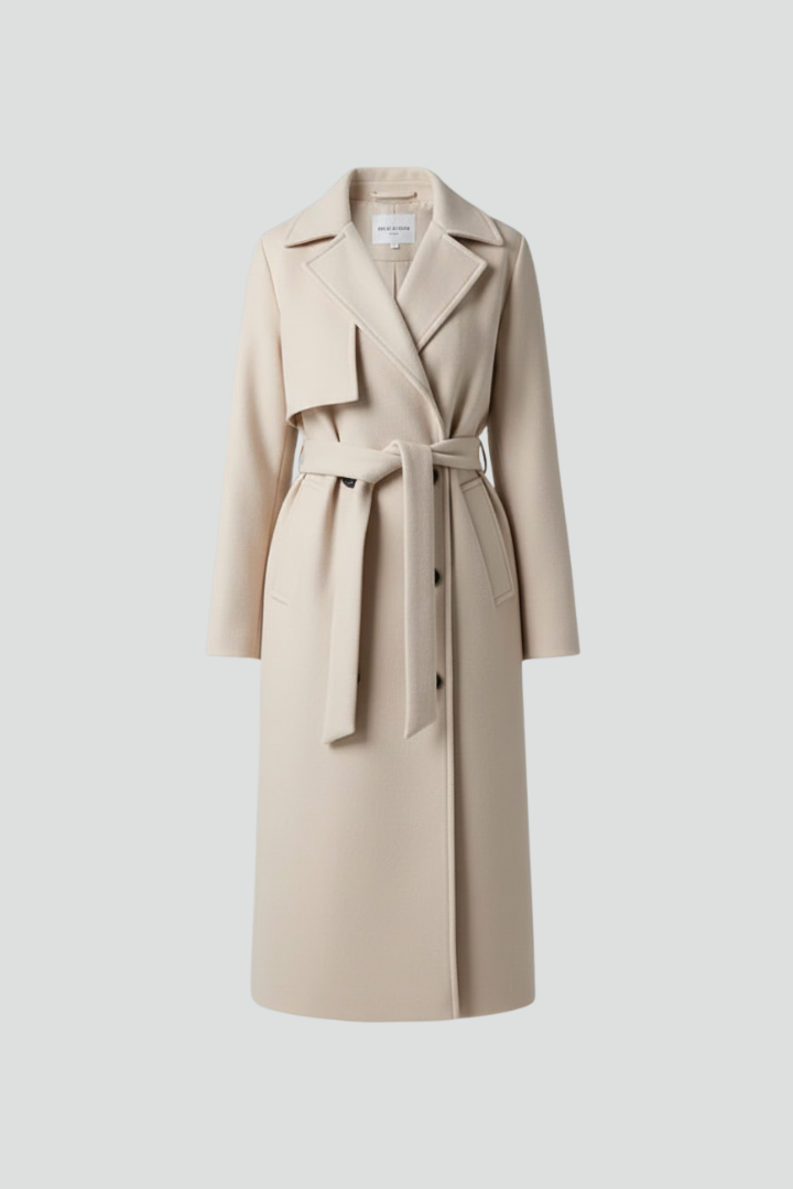 Cintara Double-Breasted Longline Trench Coat – Women Belted Mid Length Tall Outerwear Office Formal Trench Coat