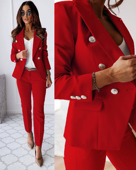 Bottona Double-Breasted Tailored Blazer Trouser Suit – Pant Suits Women Office Wear Ladies Professional Two-Piece Pantsuit