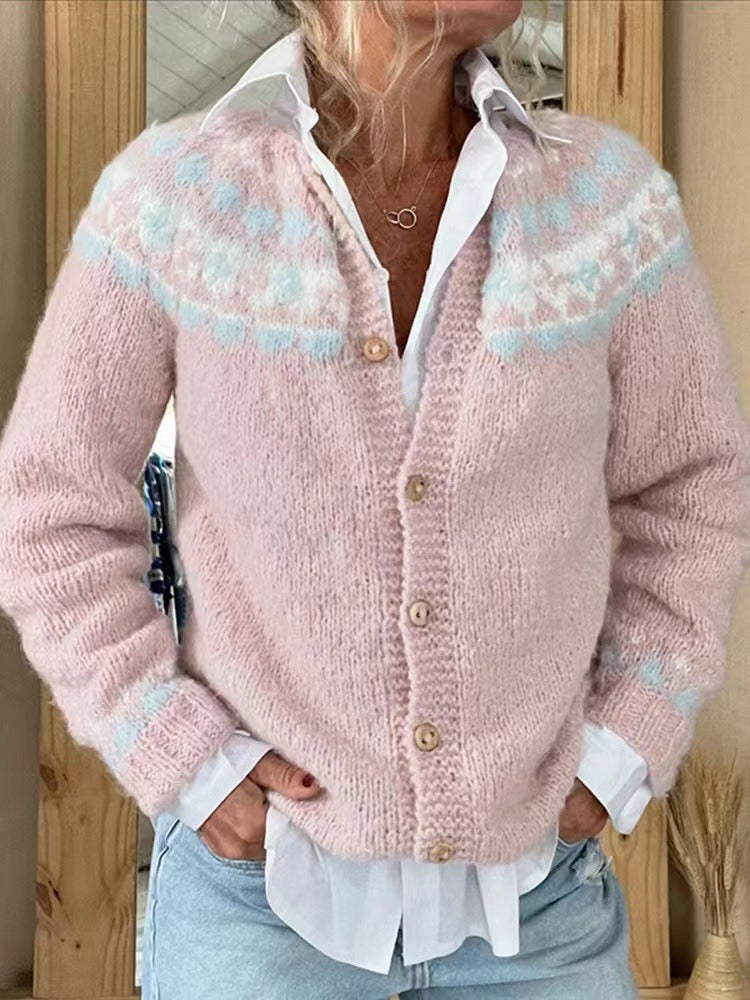 Fioraknit Fair Isle Button Cardigan – Knit Sweater Women Cozy Fall Oversized Cardigan Sweater
