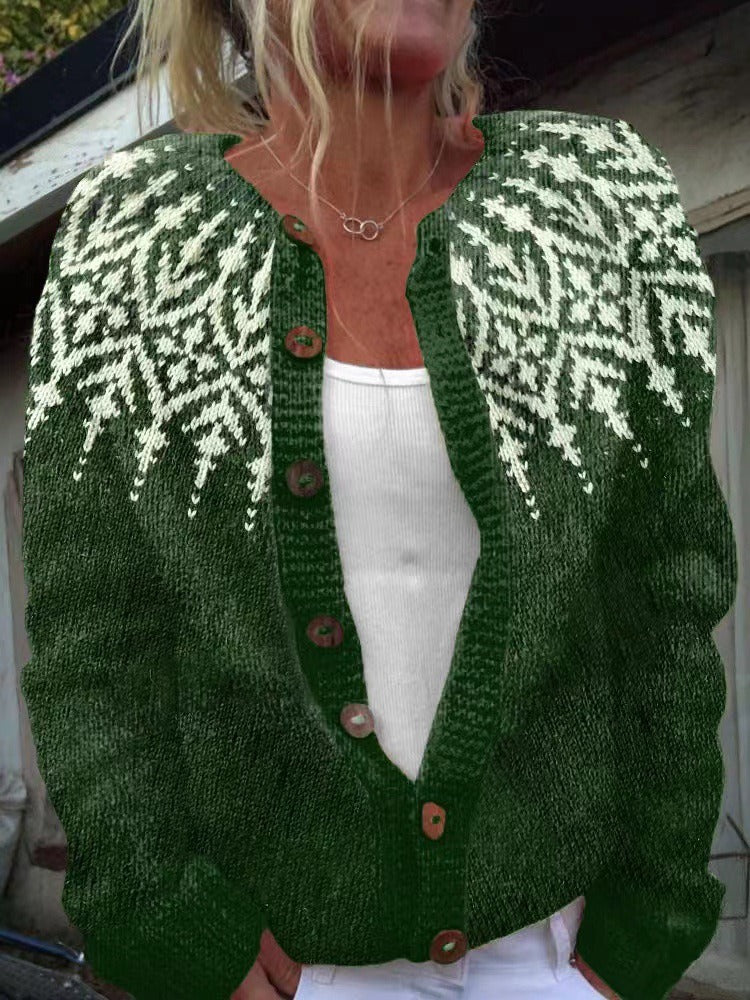 Icerift Fair Isle Button Cardigan – Chunky Knit Women Button-Front Fall Cozy Nordic Cardigan