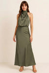 Satene Halter Dress – Satin Midi Women Formal Wedding Guest Cocktail Party Evening Elegant