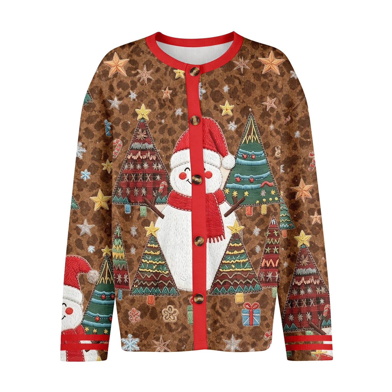 Stellara Embroidered Button Front Cardigan – Holiday Christmas Print Women Long Sleeve Casual Xmas Ladies Cardigan