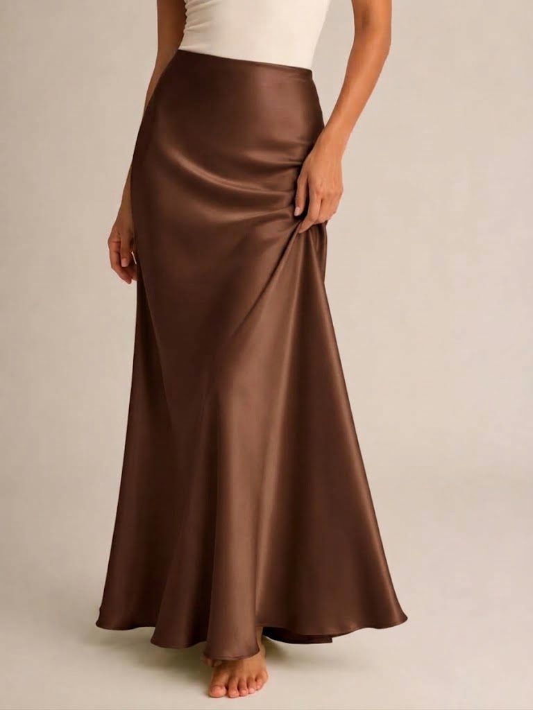 Jupe maxi en satin coupé dans le biais Ondine – Jupe fourreau ajustée taille haute, tenue de soirée habillée pour femme