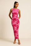 Floravi Bodycon Dress – Pink Floral Maxi Sleeveless Women Evening Cocktail Semi Formal Outfit