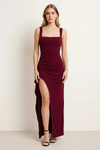 Riviera Bodycon Maxi Dress – Square Neck High Slit Formal Evening Gown Women Trendy Elegant Party