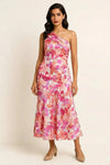 Floriva One-Shoulder Dress – Floral Midi Asymmetric Women Semi Formal Evening Wedding Guest Gown