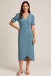 Floreva Wrap Dress – Floral V-Neck Midi Ruffle Sleeve Women Semi Formal Trendy Apparel