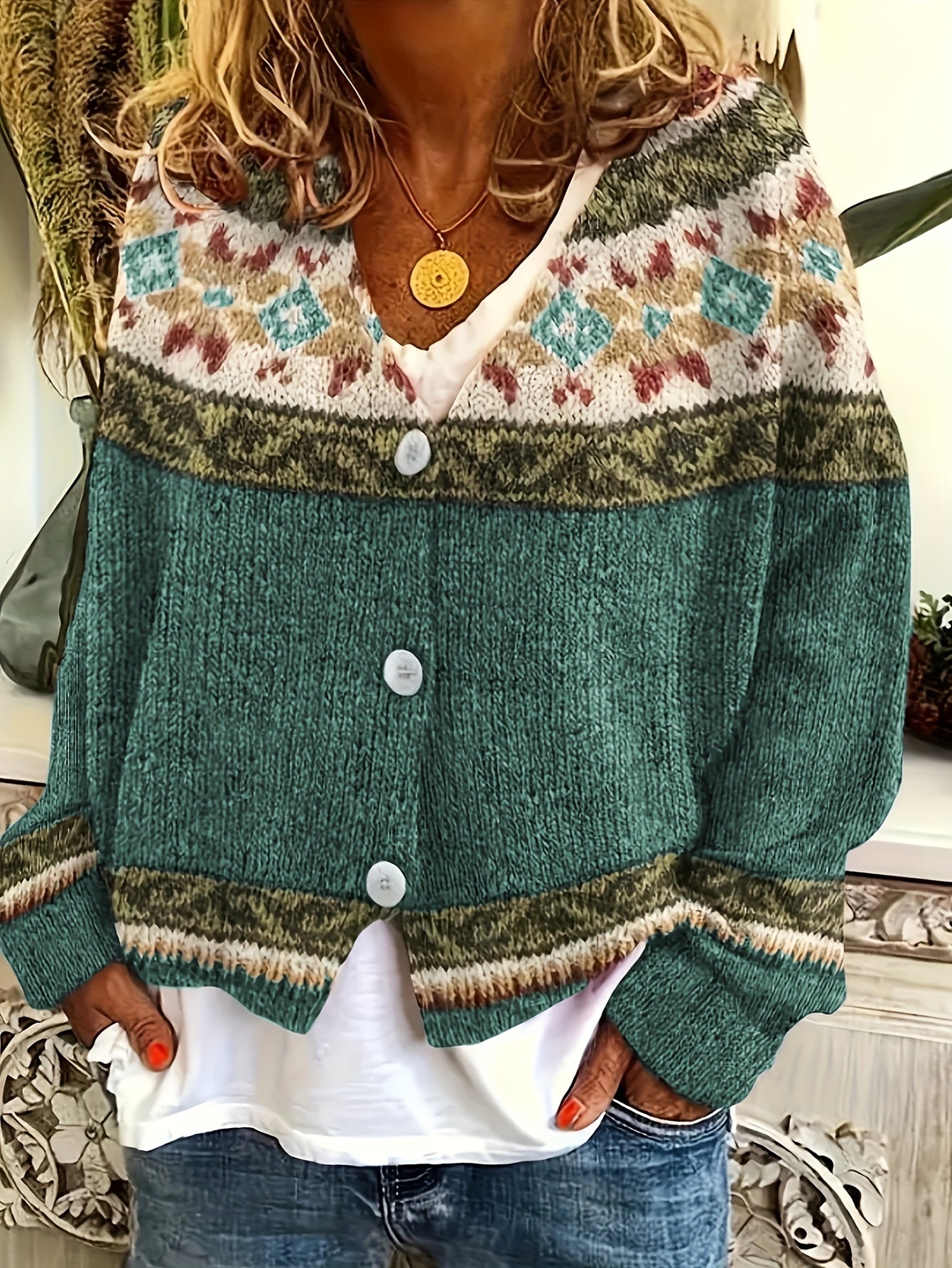 Blorvio Fair Isle Button Cardigan – Crochet Cardigan Sweater Women Fall Vintage Cropped Knit Cardigan