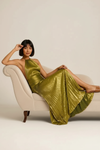 Aurelith Halter Gown – Metallic Gold Pleated Maxi Dress Women Formal Evening Party Semi Formal Dresses