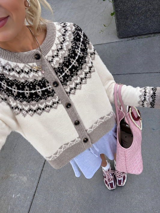 Frostmark Fair Isle Cardigan – Womens Button Down Sweater Knit Ladies Fall Casual Vintage Cozy Cardigan