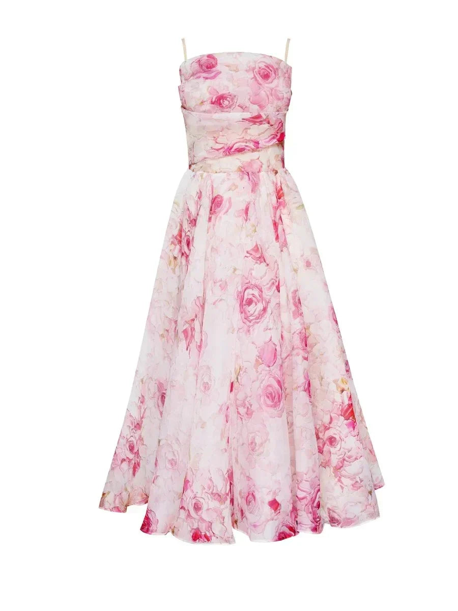 Rosalind Floral Sweetheart Midi Dress – Women Summer Wedding Guest Garden Party Cocktail Midi Dress