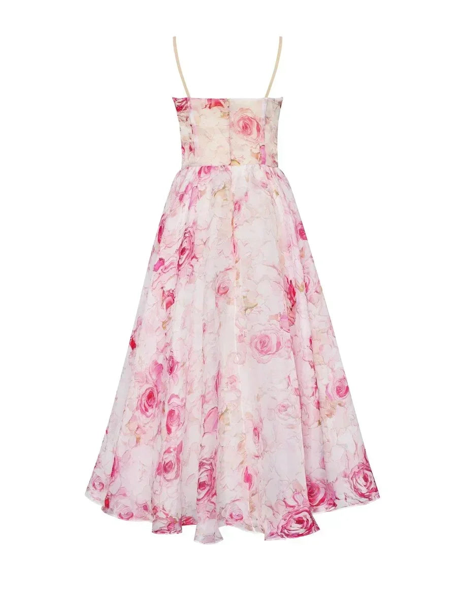 Rosalind Floral Sweetheart Midi Dress – Women Summer Wedding Guest Garden Party Cocktail Midi Dress