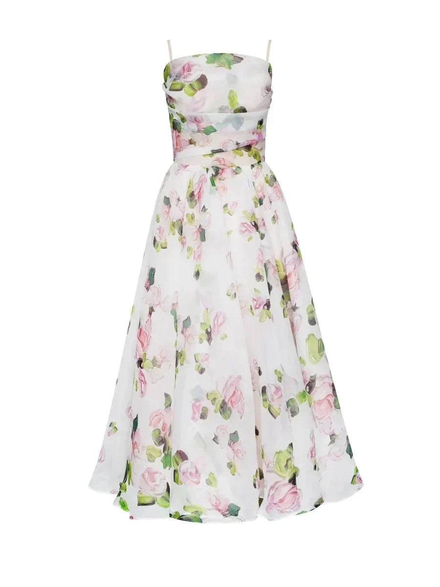 Rosalind Floral Sweetheart Midi Dress – Women Summer Wedding Guest Garden Party Cocktail Midi Dress