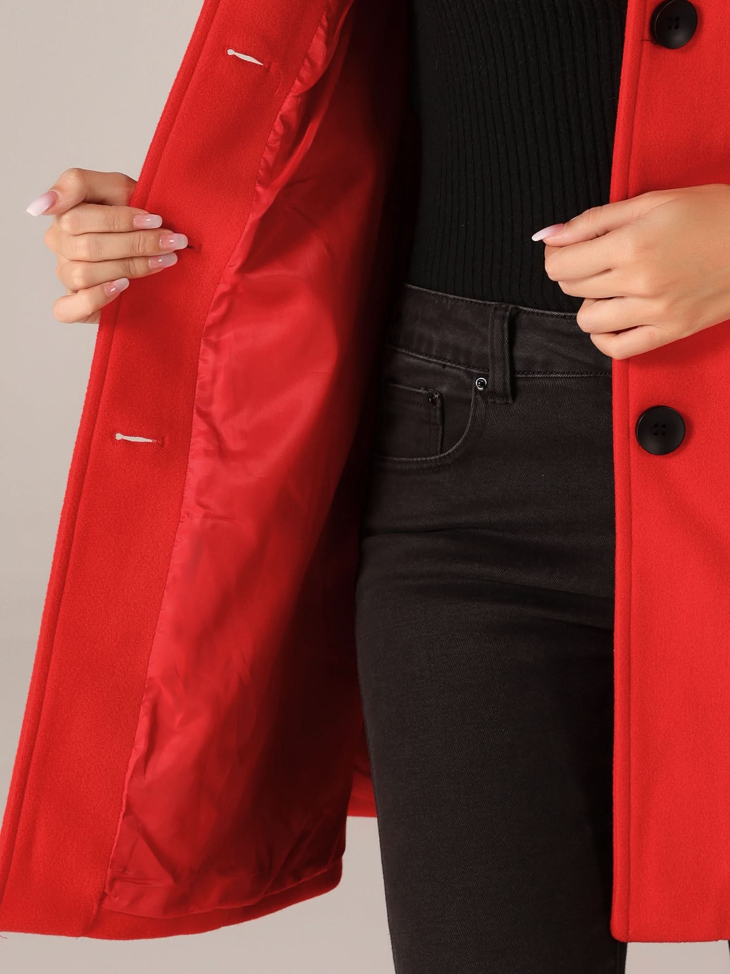 Grisbelle Notch-Lapel Fit-and-Flare Coat – Women Single-Breasted Wool-Blend Winter Office Workwear Coat