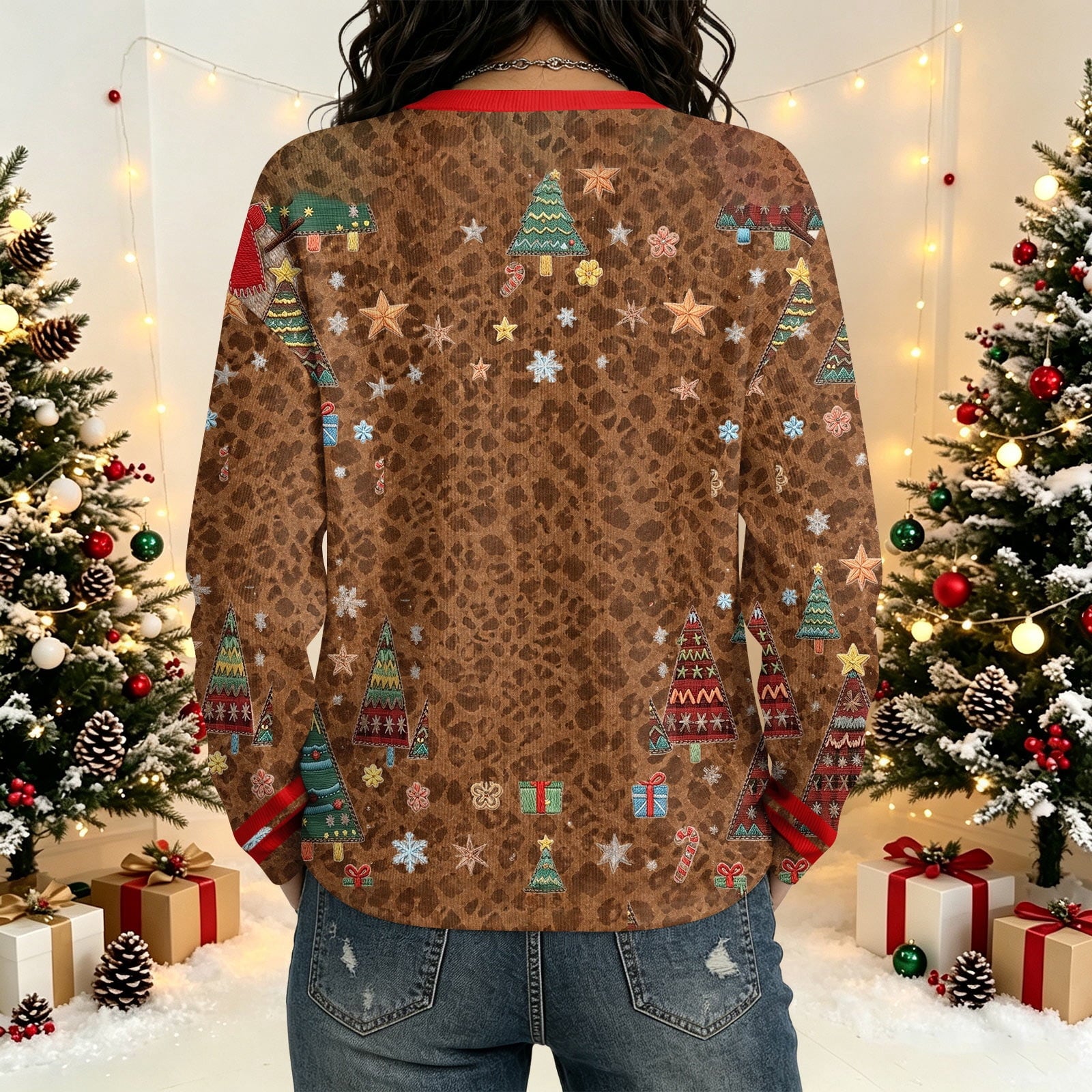 Stellara Embroidered Button Front Cardigan – Holiday Christmas Print Women Long Sleeve Casual Xmas Ladies Cardigan