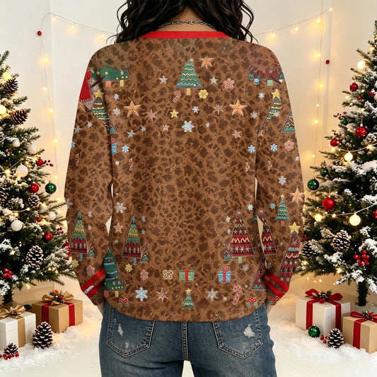 Stellara Cardigan brodé à boutons sur le devant – Cardigan festif à imprimé de Noël pour femme, manches longues, style décontracté