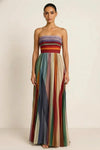 Chroma Strapless Maxi Dress – Multicolor Stripe Pleated Gown Women Evening Party Wedding Guest