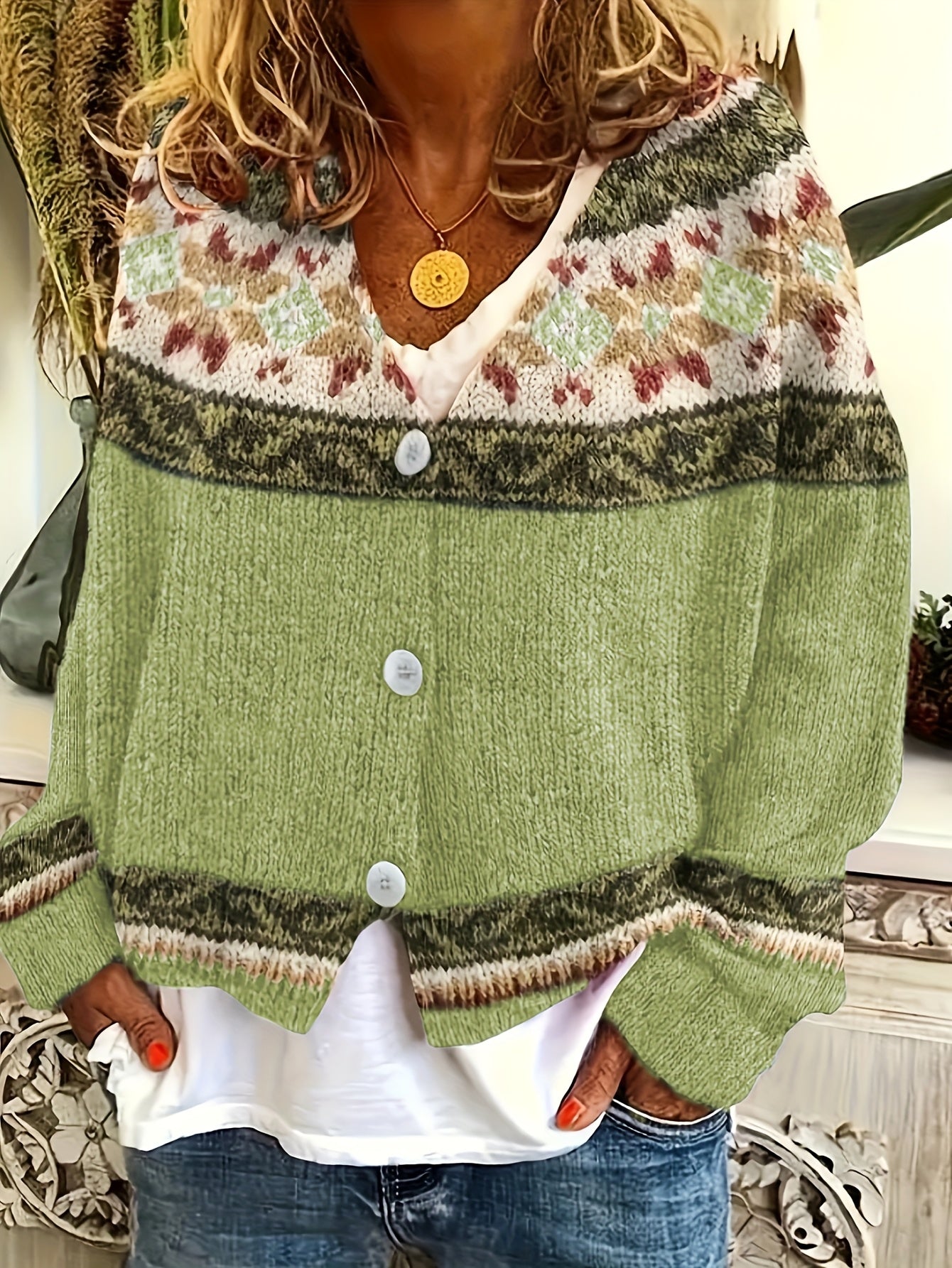 Blorvio Fair Isle Button Cardigan – Crochet Cardigan Sweater Women Fall Vintage Cropped Knit Cardigan