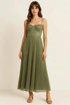 Plissara Corset Dress – Sage Green Pleated Midi Women Evening Party Semi Formal Cocktail Gown
