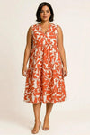 Foglia Tiered Dress – Botanical Print Midi Sleeveless Women Casual Vacation Sundress
