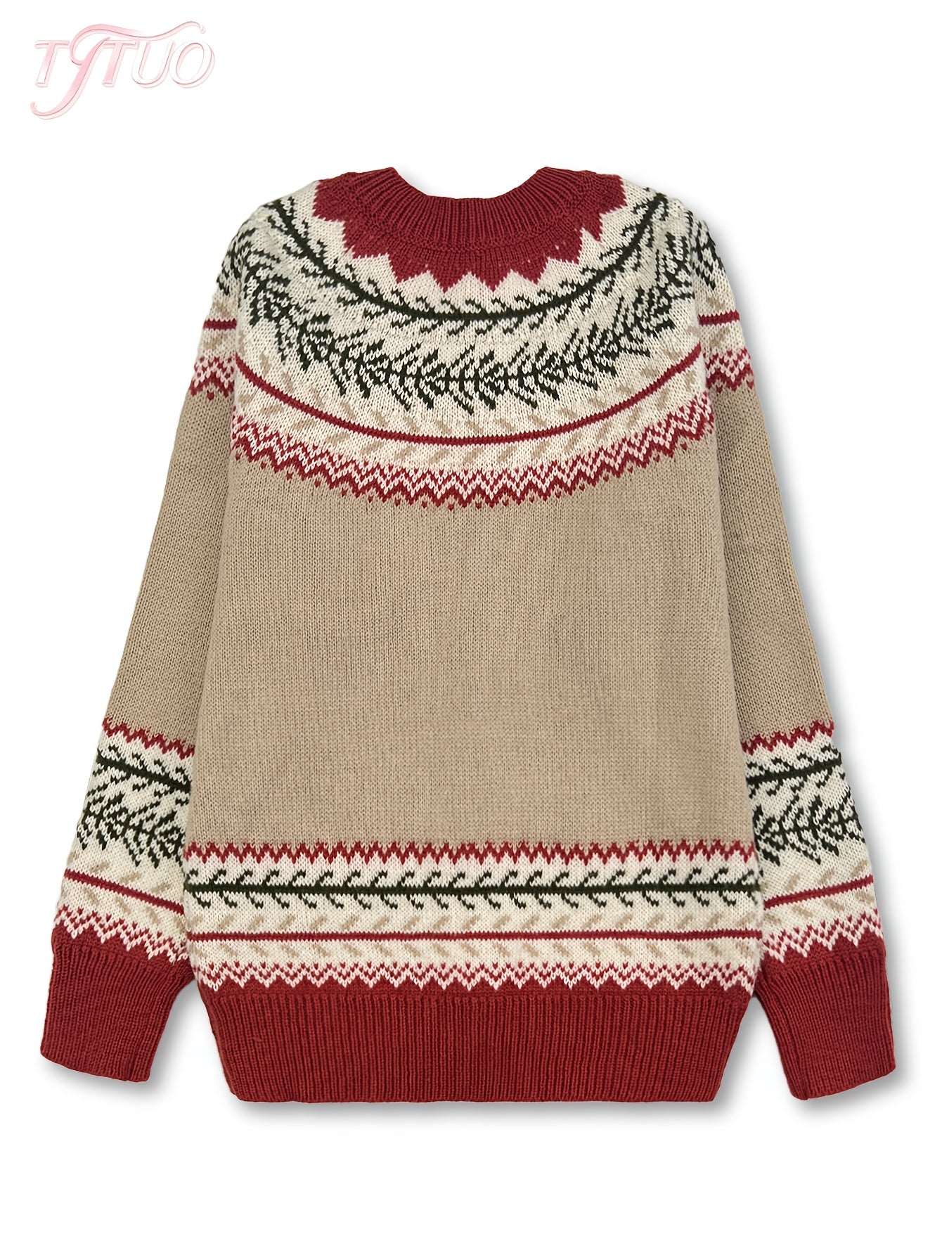 Cardigan boutonné Fair Isle Fjarrond - Pull cardigan tricoté pour femme, motif nordique, manches longues