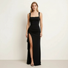 Riviera Bodycon Maxi Dress – Square Neck High Slit Formal Evening Gown Women Trendy Elegant Party