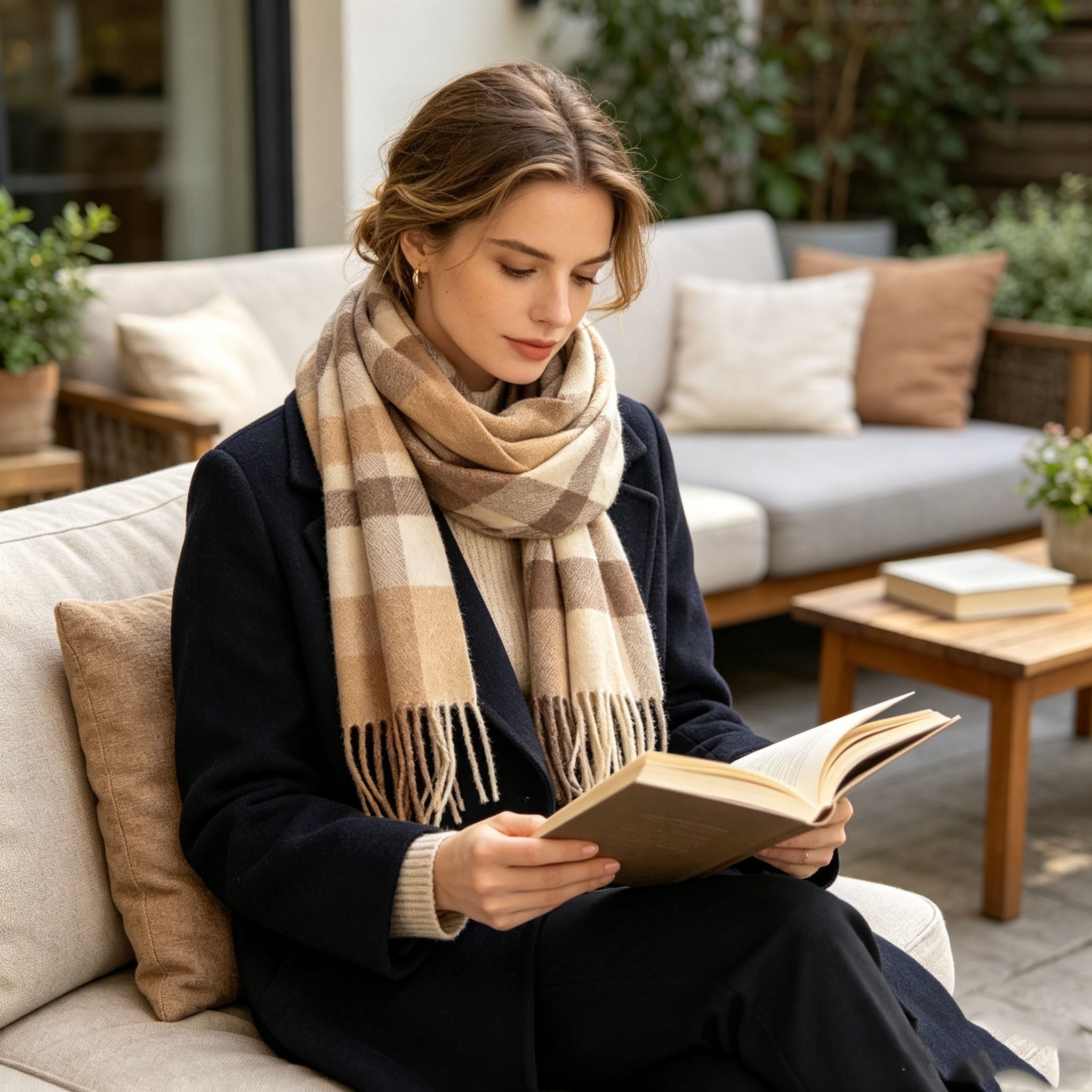 Grande écharpe couverture Quadris – Écharpe à carreaux pour femme, chaude pour l’hiver, à franges, tartan, châle enveloppant en pashmina