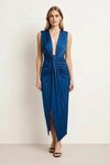 Lumara Draped Gown – Satin Plunge Neck Ruched Maxi Dress Women Formal Evening Cocktail Party Sleeveless