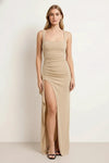 Riviera Bodycon Maxi Dress – Square Neck High Slit Formal Evening Gown Women Trendy Elegant Party