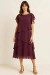 Cascada Tiered Dress – Women Midi Chiffon Puff Sleeve Wedding Guest Semi Formal Party Elegant
