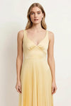 Solene Pleated Maxi Dress – Yellow V-Neck Sleeveless Women Summer Wedding Guest Semi Formal Elegant